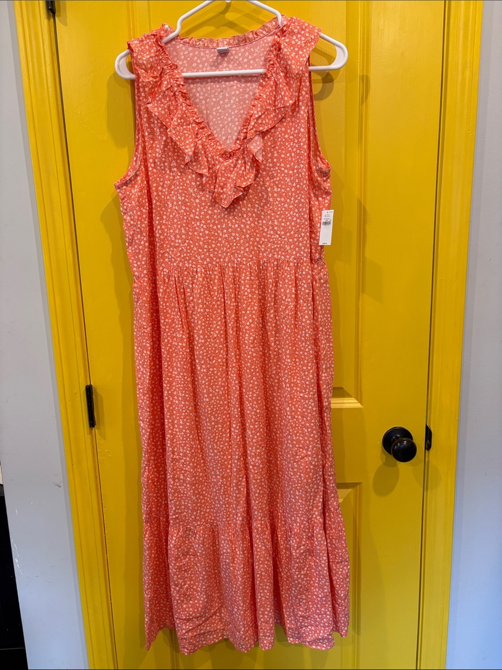 Sleeveless Coral Ruffle V-Neck Maxi Dress